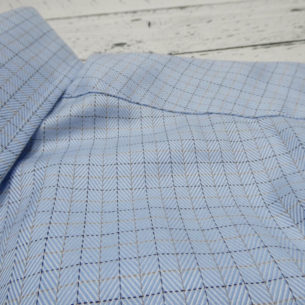 Kenneth Roberts Platinum Dress Shirt Mens Large Blue Herringbone Long Sleeve - Picture 3 of 9
